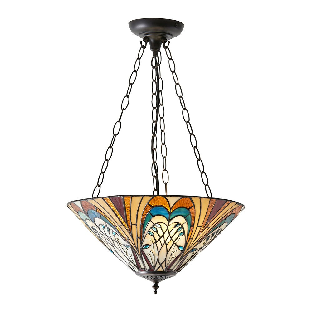 Elderford Medium 3 Light Tiffany Inverted Pendant - Multicoloured