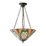 Elderford Medium 3 Light Tiffany Inverted Pendant - Multicoloured