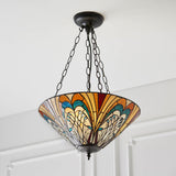 Elderford Medium 3 Light Tiffany Inverted Pendant - Multicoloured