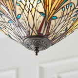 Elderford Medium 3 Light Tiffany Inverted Pendant - Multicoloured