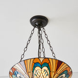 Elderford Medium 3 Light Tiffany Inverted Pendant - Multicoloured