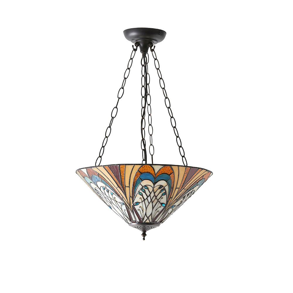 Elderford Medium 3 Light Tiffany Inverted Pendant - Multicoloured