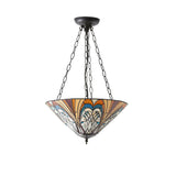 Elderford Medium 3 Light Tiffany Inverted Pendant - Multicoloured