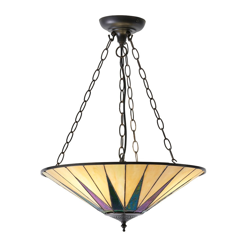 Wistcombe Star Large 3 Light Tiffany Inverted Pendant - Multicoloured