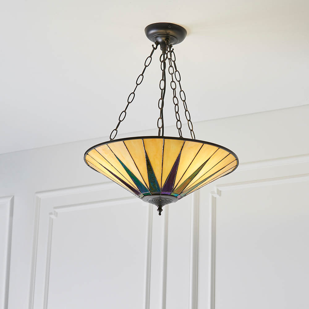 Wistcombe Star Large 3 Light Tiffany Inverted Pendant - Multicoloured