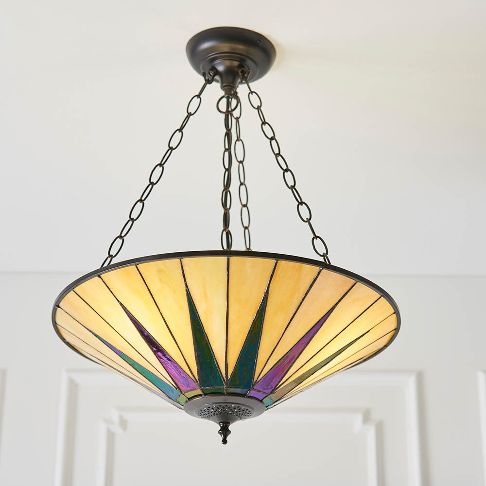 Wistcombe Star Large 3 Light Tiffany Inverted Pendant - Multicoloured