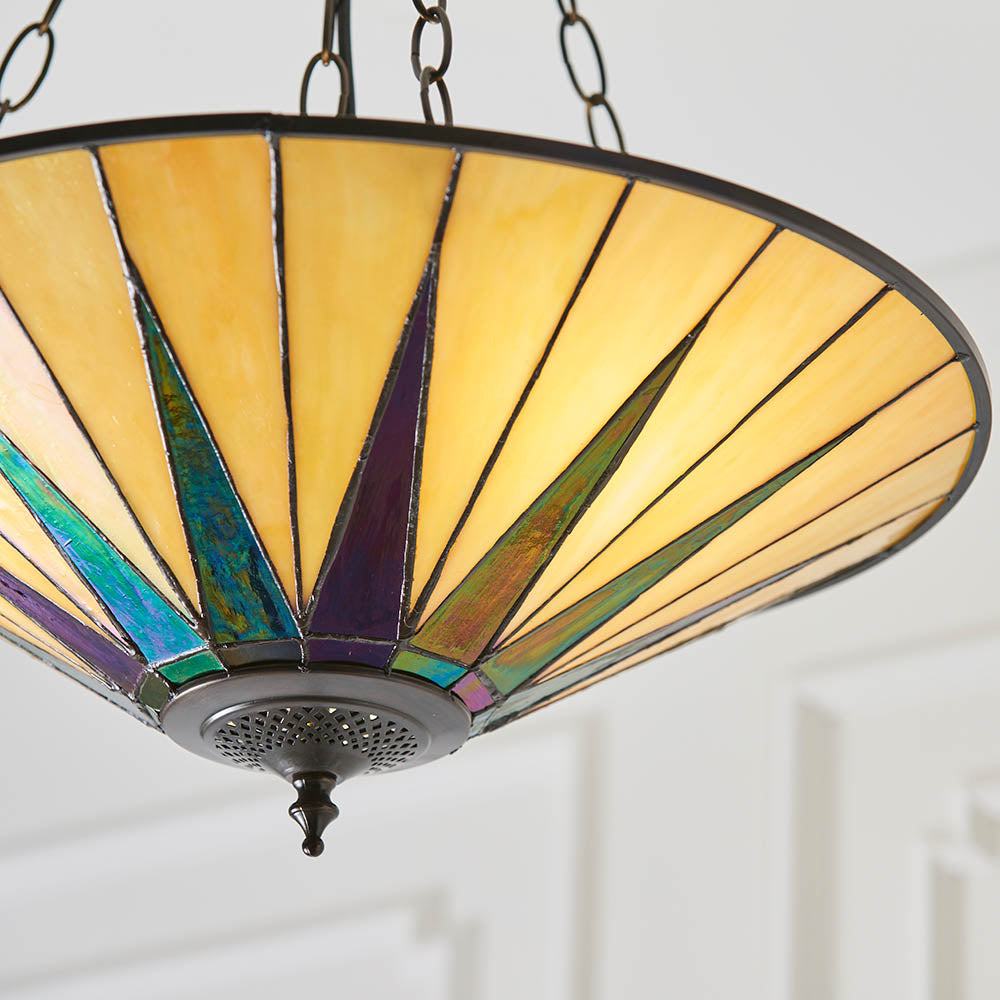 Wistcombe Star Large 3 Light Tiffany Inverted Pendant - Multicoloured