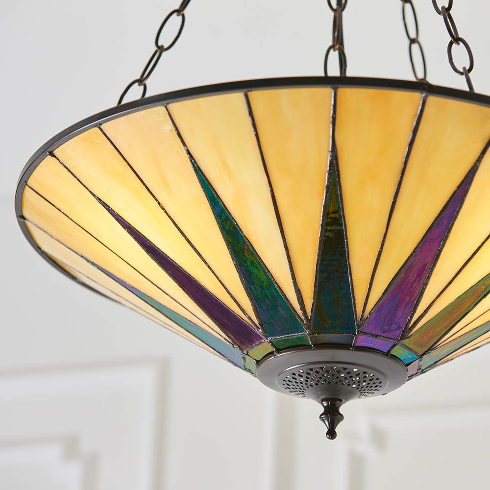 Wistcombe Star Large 3 Light Tiffany Inverted Pendant - Multicoloured
