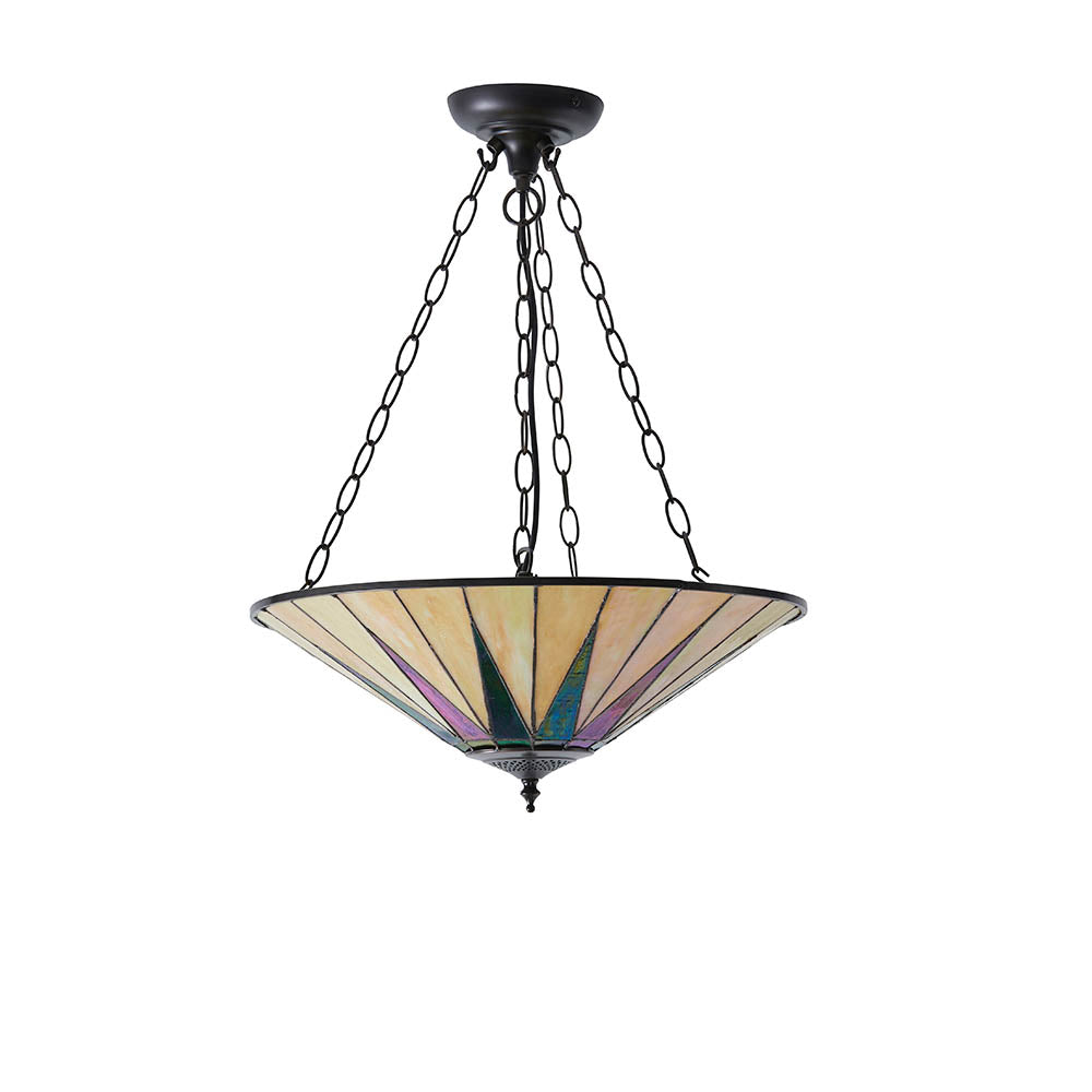 Wistcombe Star Large 3 Light Tiffany Inverted Pendant - Multicoloured