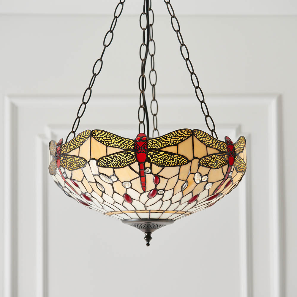 Alderworth Medium 3 Light Tiffany Inverted Pendant - Beige