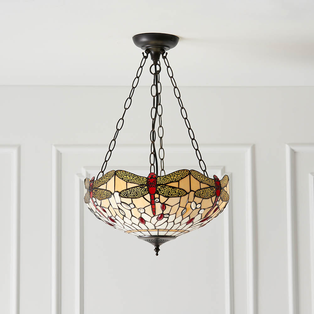 Alderworth Medium 3 Light Tiffany Inverted Pendant - Beige