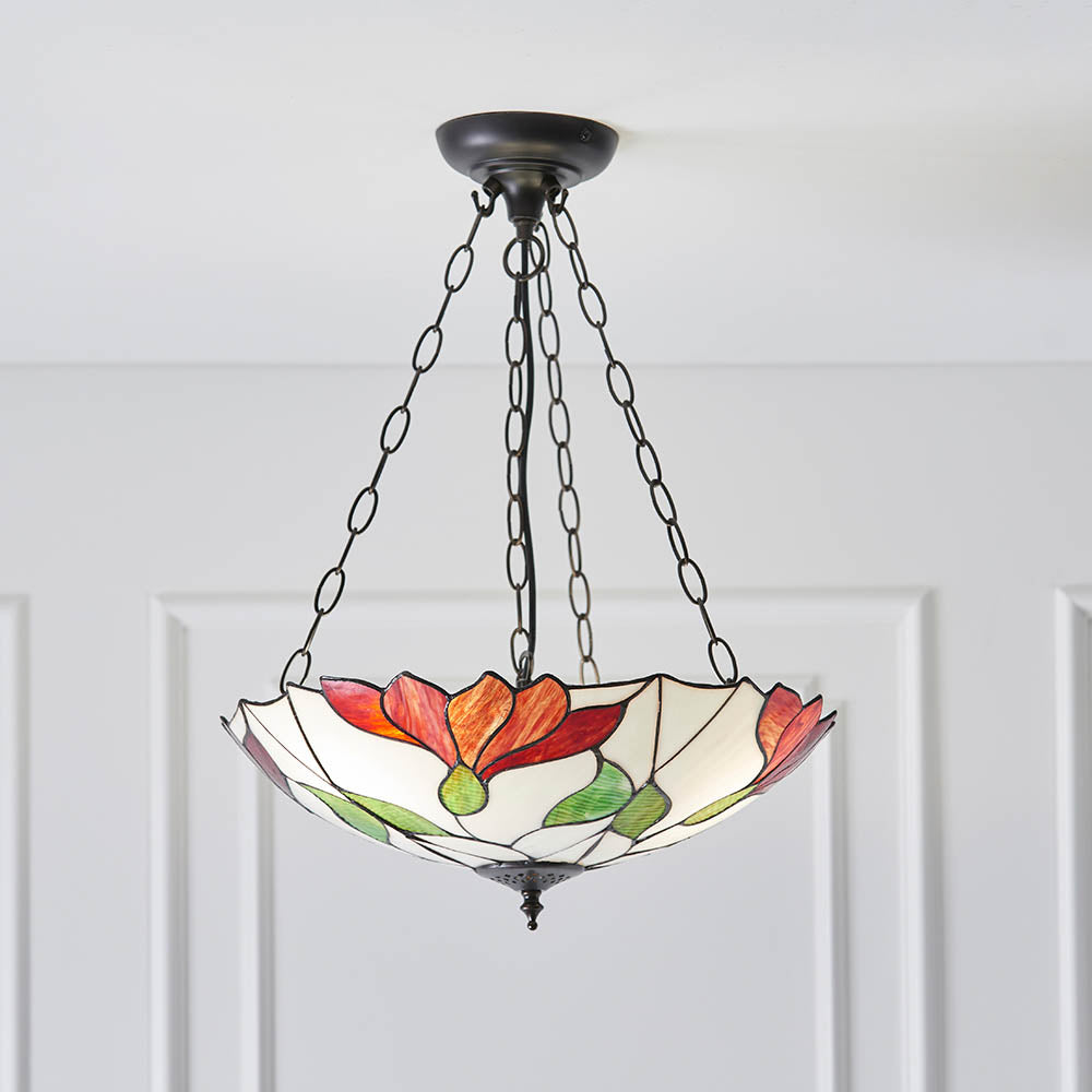 Amberhurst 3 Light Tiffany Inverted Pendant - Multicoloured