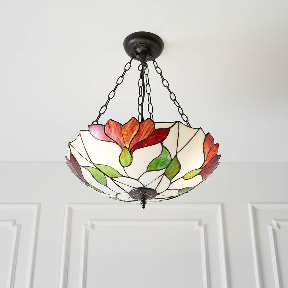 Amberhurst 3 Light Tiffany Inverted Pendant - Multicoloured
