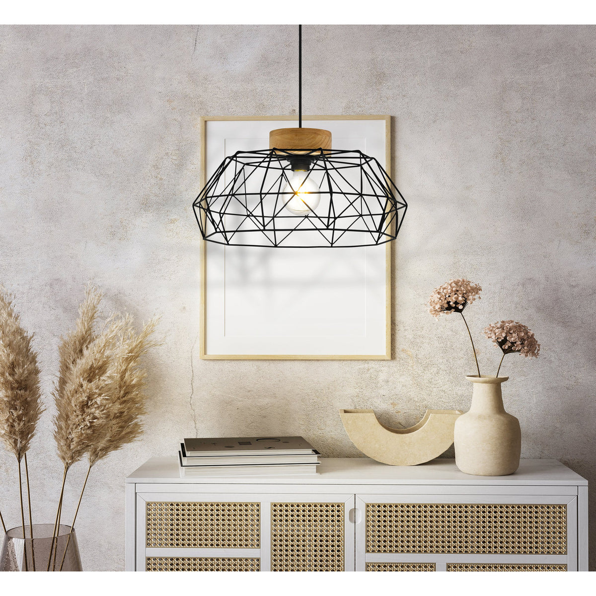 Sismanne Pendant Light - Black & Wood