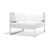 Sit Aluminium Garden Corner Sofa Right Module with white cushions and white powder-coated aluminium sled-leg frame, shown on a plain white background.
