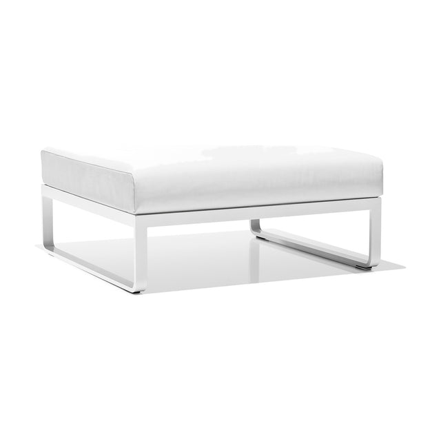 Sit Aluminium Garden Footstool with white cushioned top and white powder-coated sled-leg frame, shown on a plain white background.