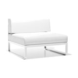 Sit Aluminium Modular Garden Sofa Centre Module with white cushions, armless square seat on a white powder-coated aluminium frame, shown on a plain white background.