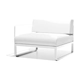 Sit Aluminium Modular Garden Sofa right arm module with white cushions and white powder-coated aluminium frame on sled legs, shown on a plain white background.