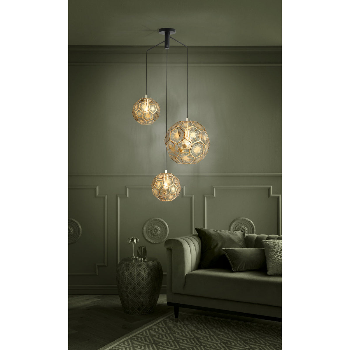 Skoura 3 Light Pendant - Black & Brass