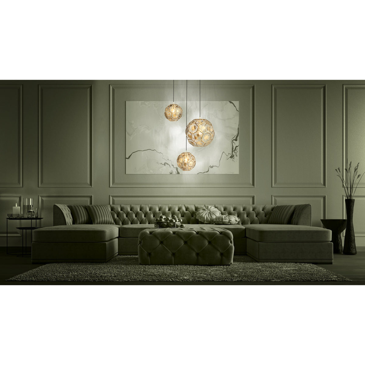 Skoura 3 Light Pendant - Black & Brass