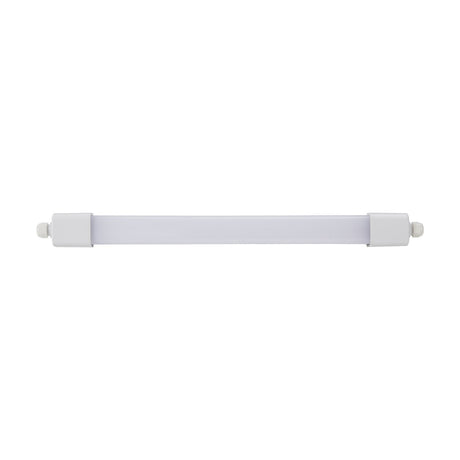 Slim LED flush ceiling light, 65cm white batten fixture with opal plastic diffuser and white end caps, shown on a plain white background.