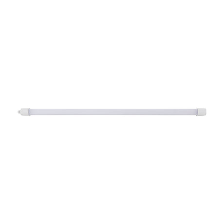 Slim LED flush ceiling light, 152.5cm, white plastic body with opal diffuser and white end caps, shown on a plain white background.