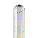 Close-up of a Smart Clear LED Bulb E27, slim tubular glass design with crossed warm white filaments visible inside, on a plain white background.
