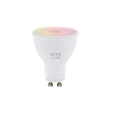 Smart Colour Changing LED Bulb GU10 4.9W, white body with multicoloured glass top and twist-fit metal pins, "Mesh Color" text, shown on a plain white background.