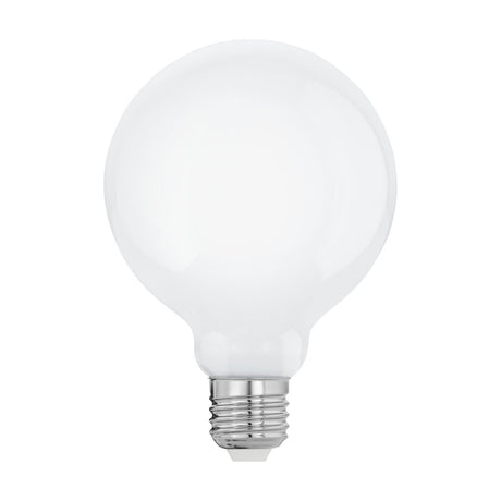 Smart LED globe bulb, G95 shape, with an opal white finish and E27 screw cap, shown on a plain white background.