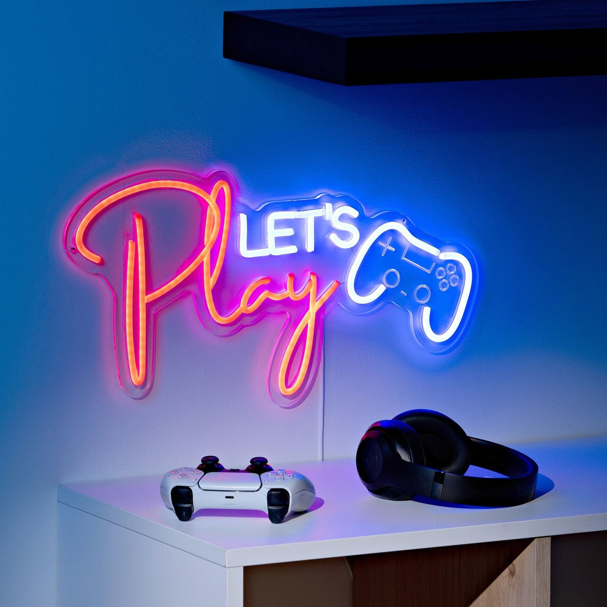Let's Play Neon USB Metal Wall Light-Up Decoration - Red & Blue