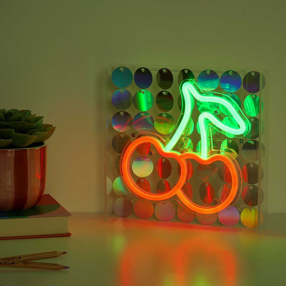 Cherries Neon Wall or Mantel Sign Metal Light-Up Decoration