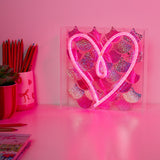 Neon Heart Sign Wall or Mantel Metal Light-Up Decoration - Pink
