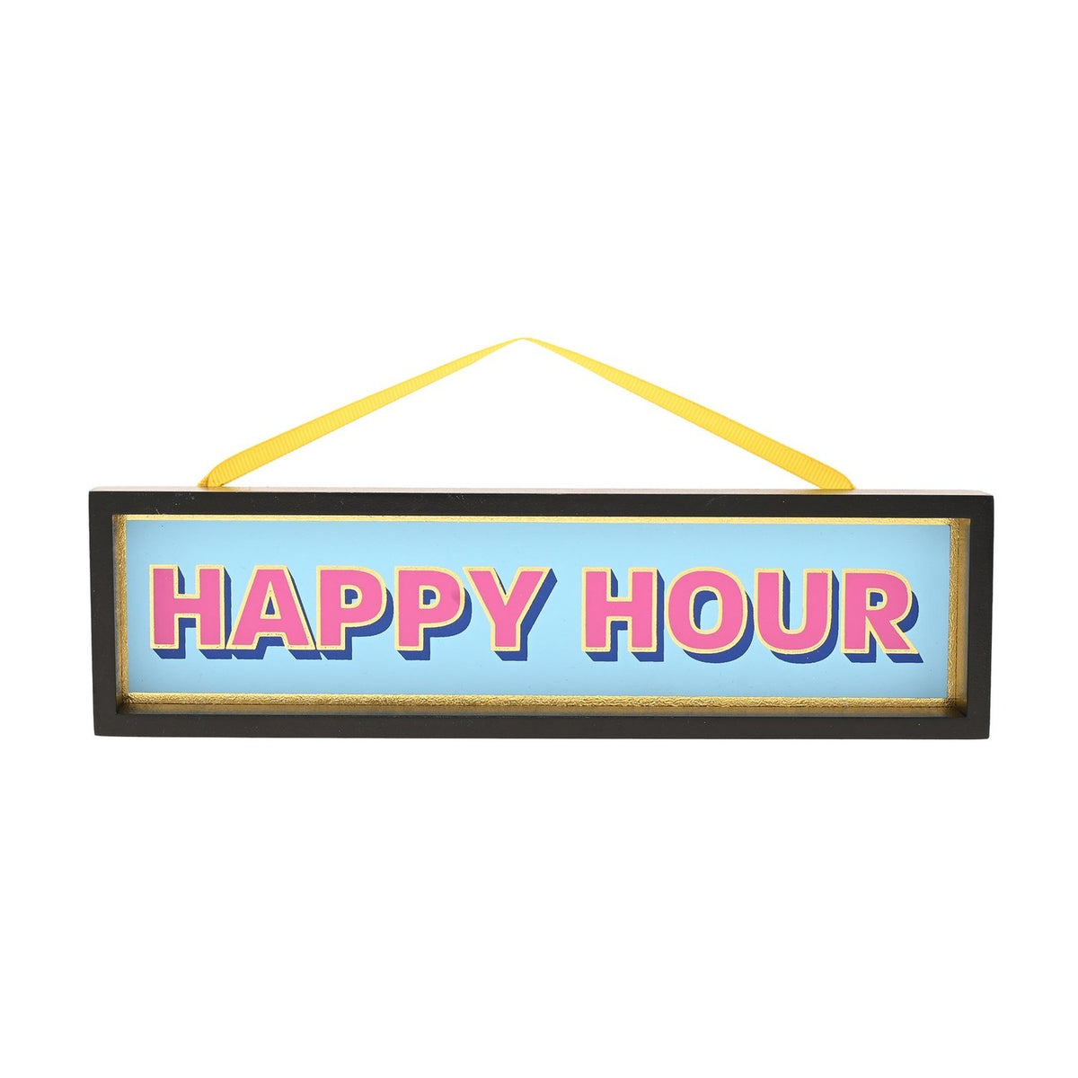 Happy Hour Rectangular Hanging Wooden Plaque - Black & Blue