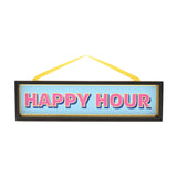 Happy Hour Rectangular Hanging Wooden Plaque - Black & Blue