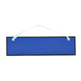 Rectangular wooden hanging wall plaque with a blank blue face in a black frame and light blue fabric hanging strap, shown on a plain white background.