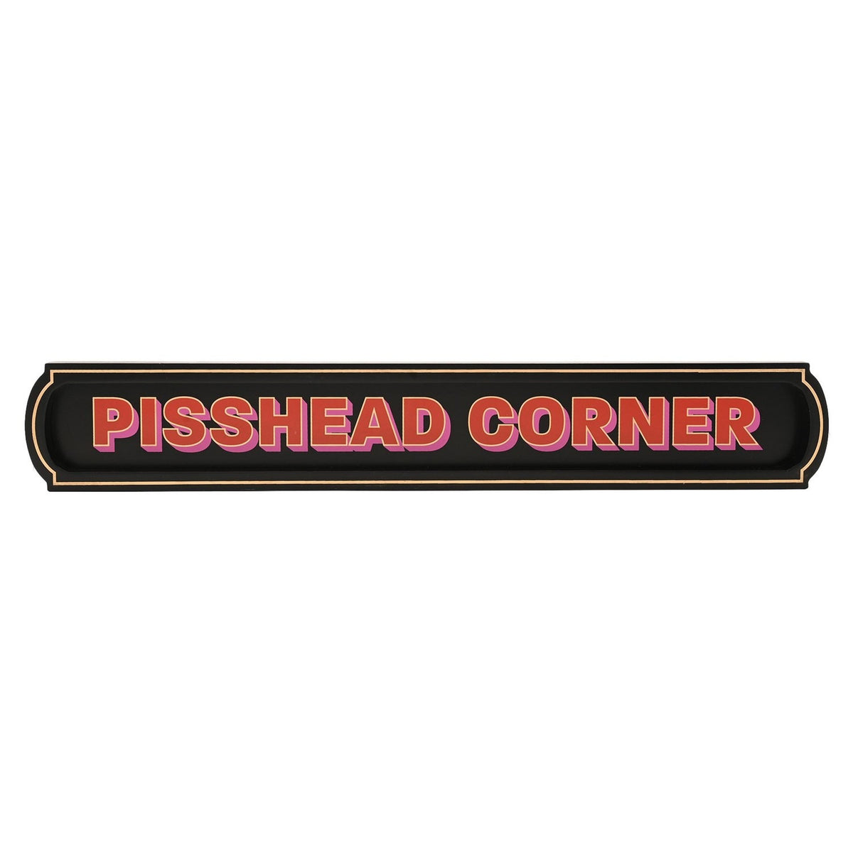 Pisshead Corner Wall Sign Wooden Plaque with Gold Border - Black