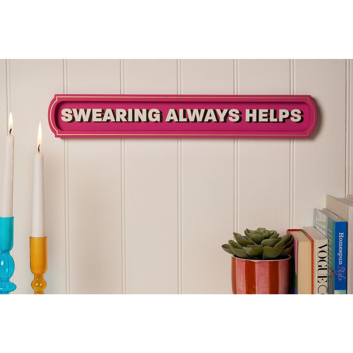 Swearing Always Helps Hanging Wooden Wall Sign Plaque - Pink