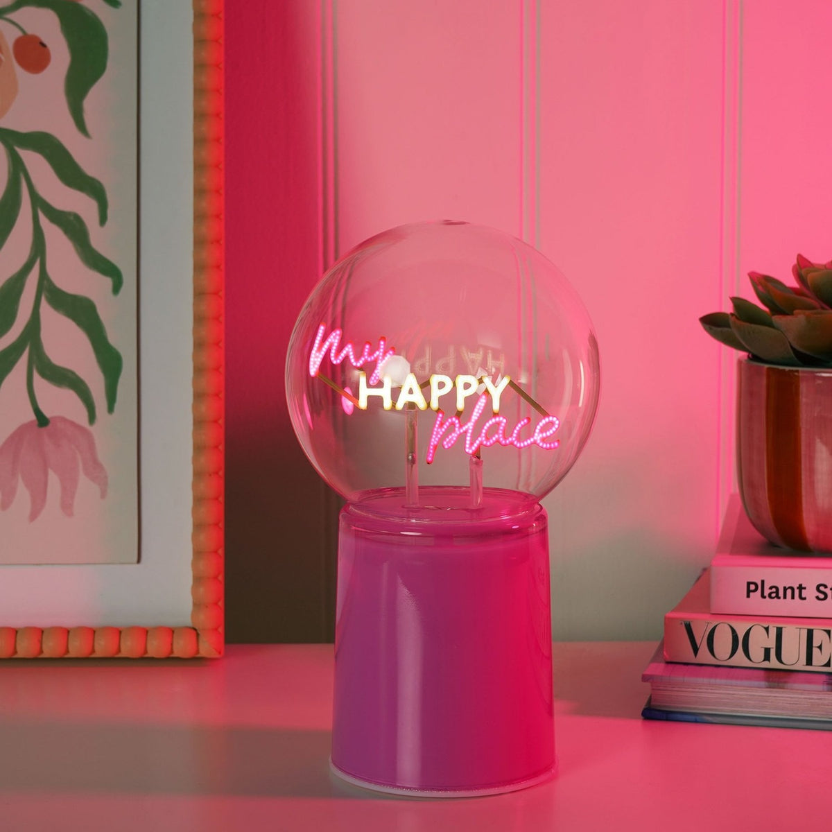 My Happy Place Round LED Neon Ceramic Table Lamp 22cm - Pink