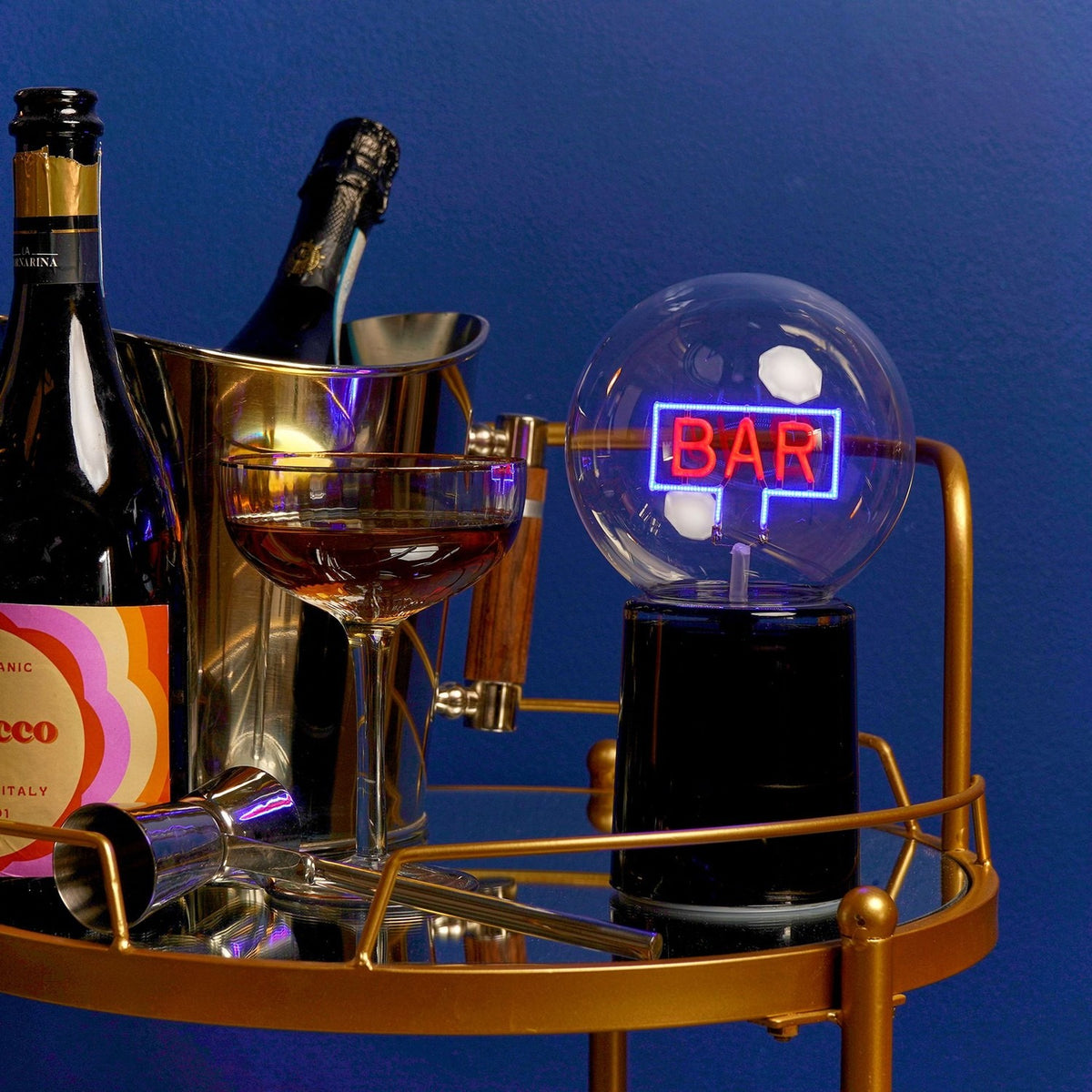 Bar Sign Clear Globe LED Neon Ceramic Table Lamp - Black