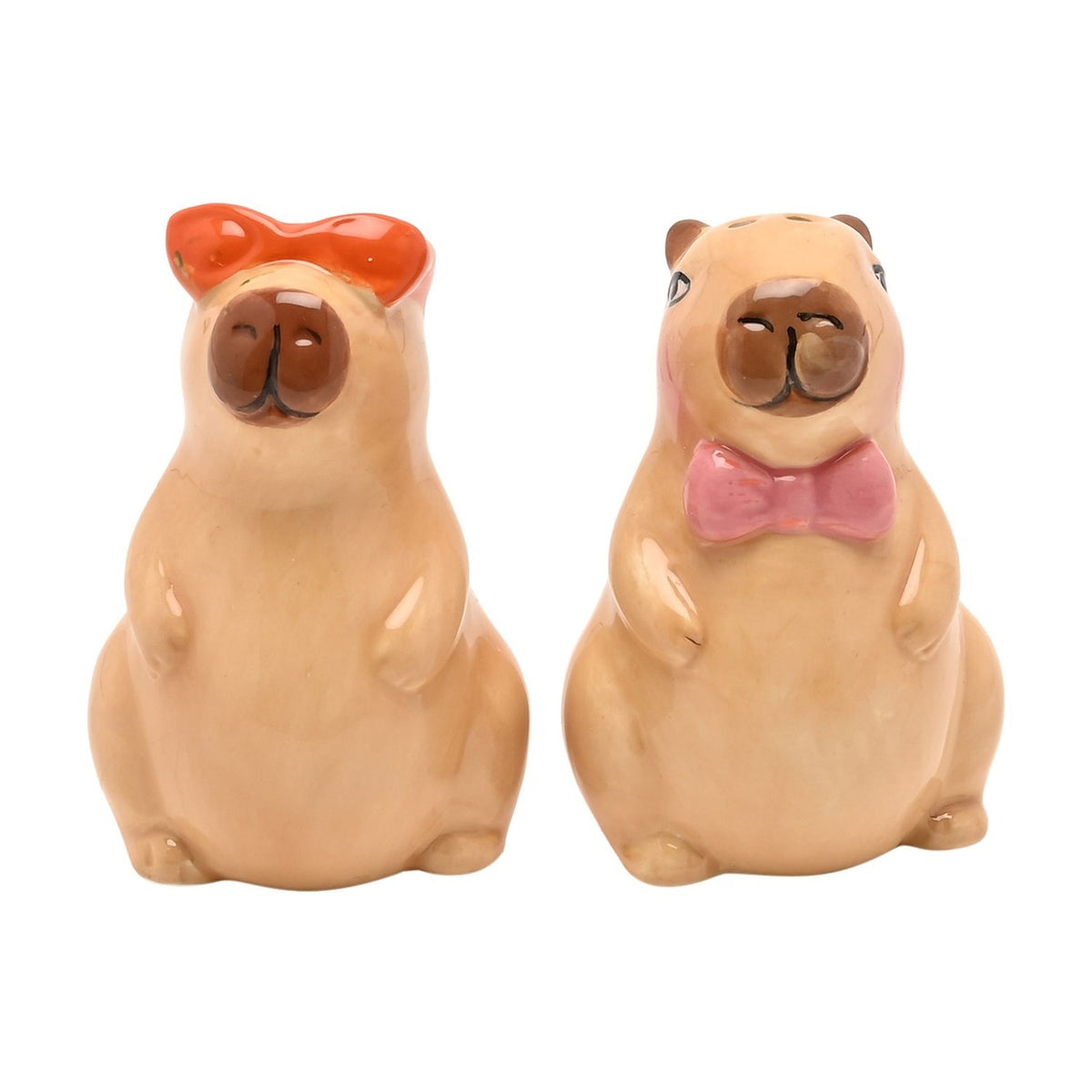 Capybara Earthenware Salt & Pepper Pot Set - Brown & Orange
