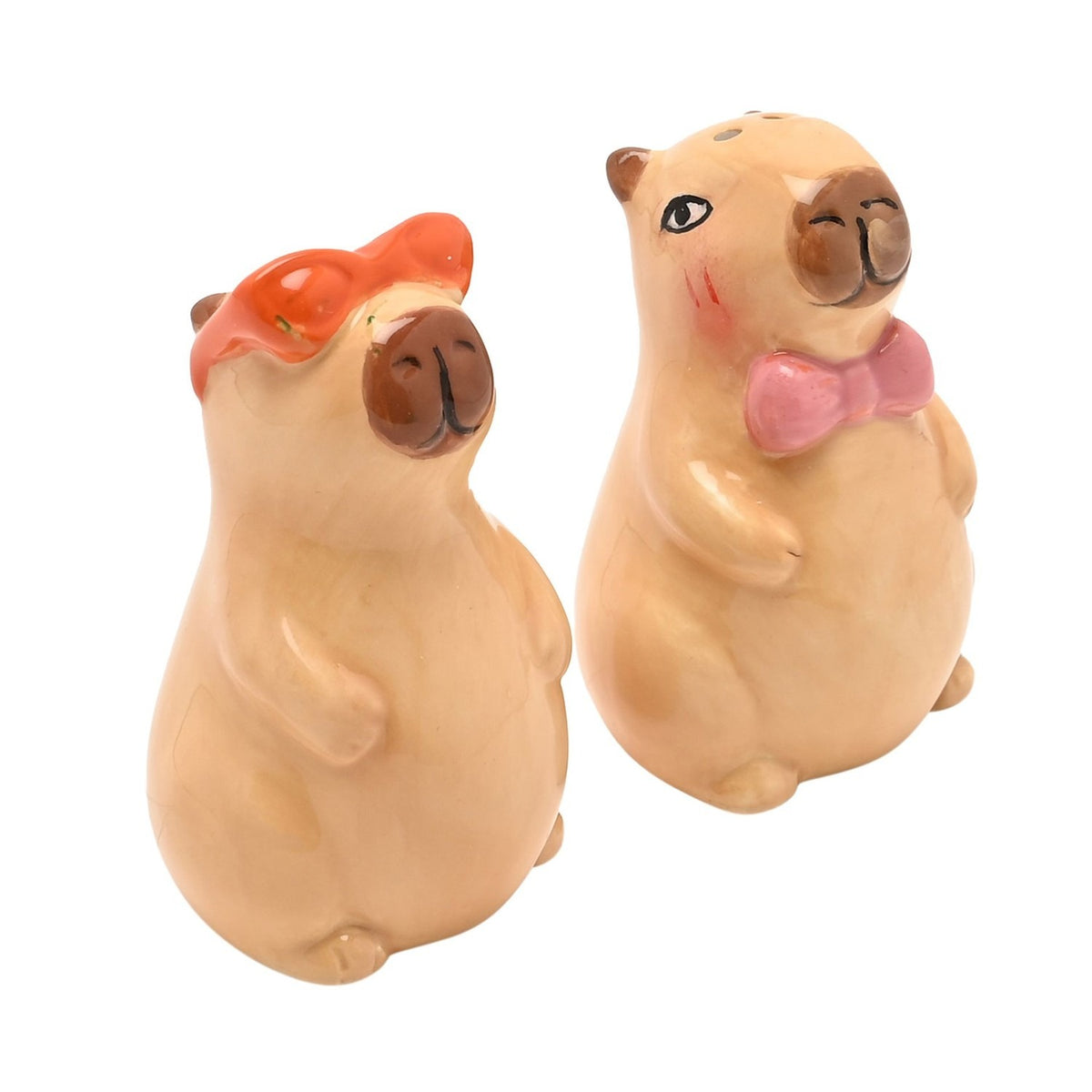 Capybara Earthenware Salt & Pepper Pot Set - Brown & Orange