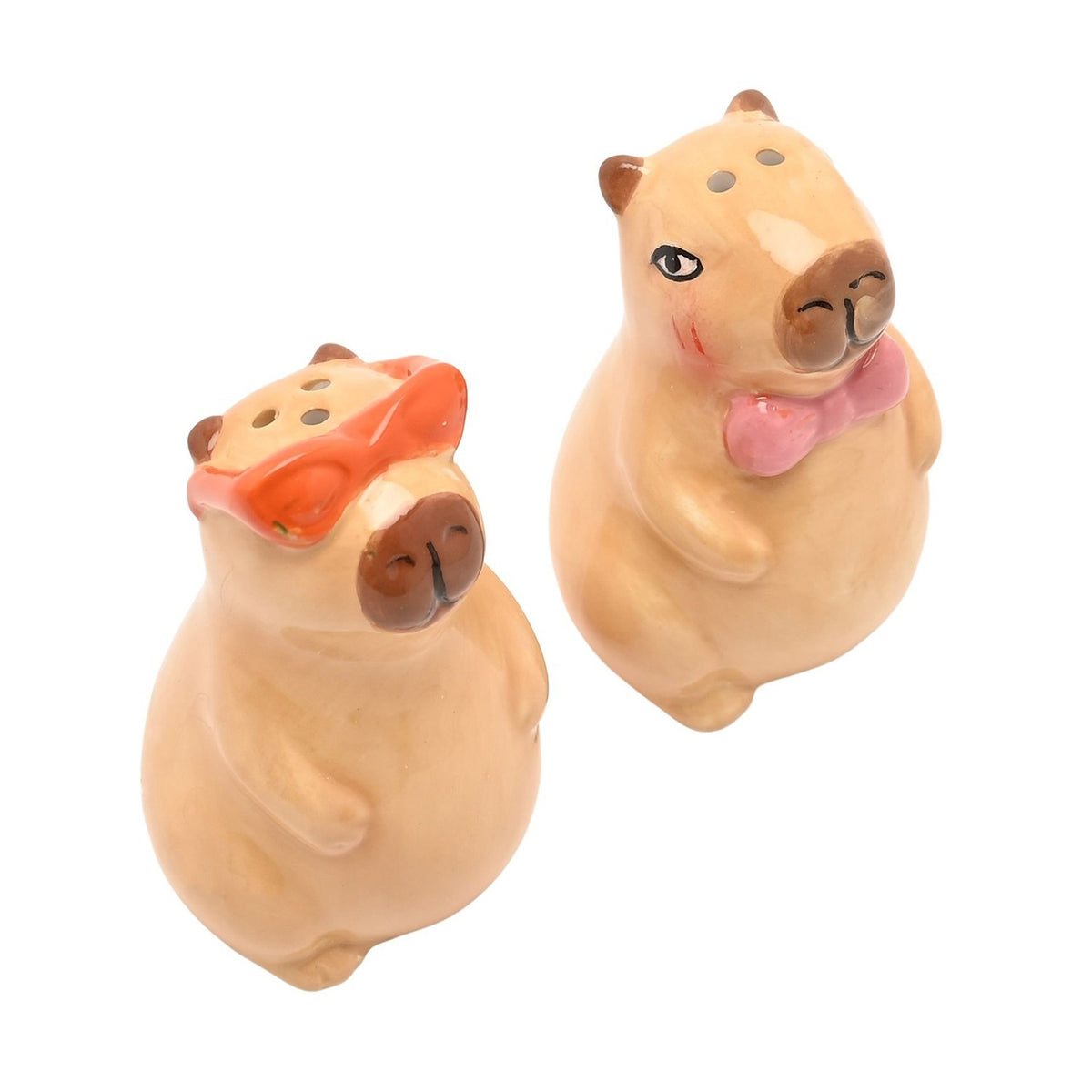 Capybara Earthenware Salt & Pepper Pot Set - Brown & Orange