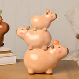 Three Capybara Stack Glossy Ceramic Flower Vase - Brown