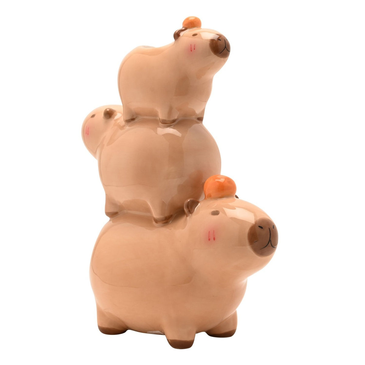 Three Capybara Stack Glossy Ceramic Flower Vase - Brown