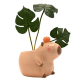 Large Capybara Ceramic Planter with Mandarin - Beige & Brown
