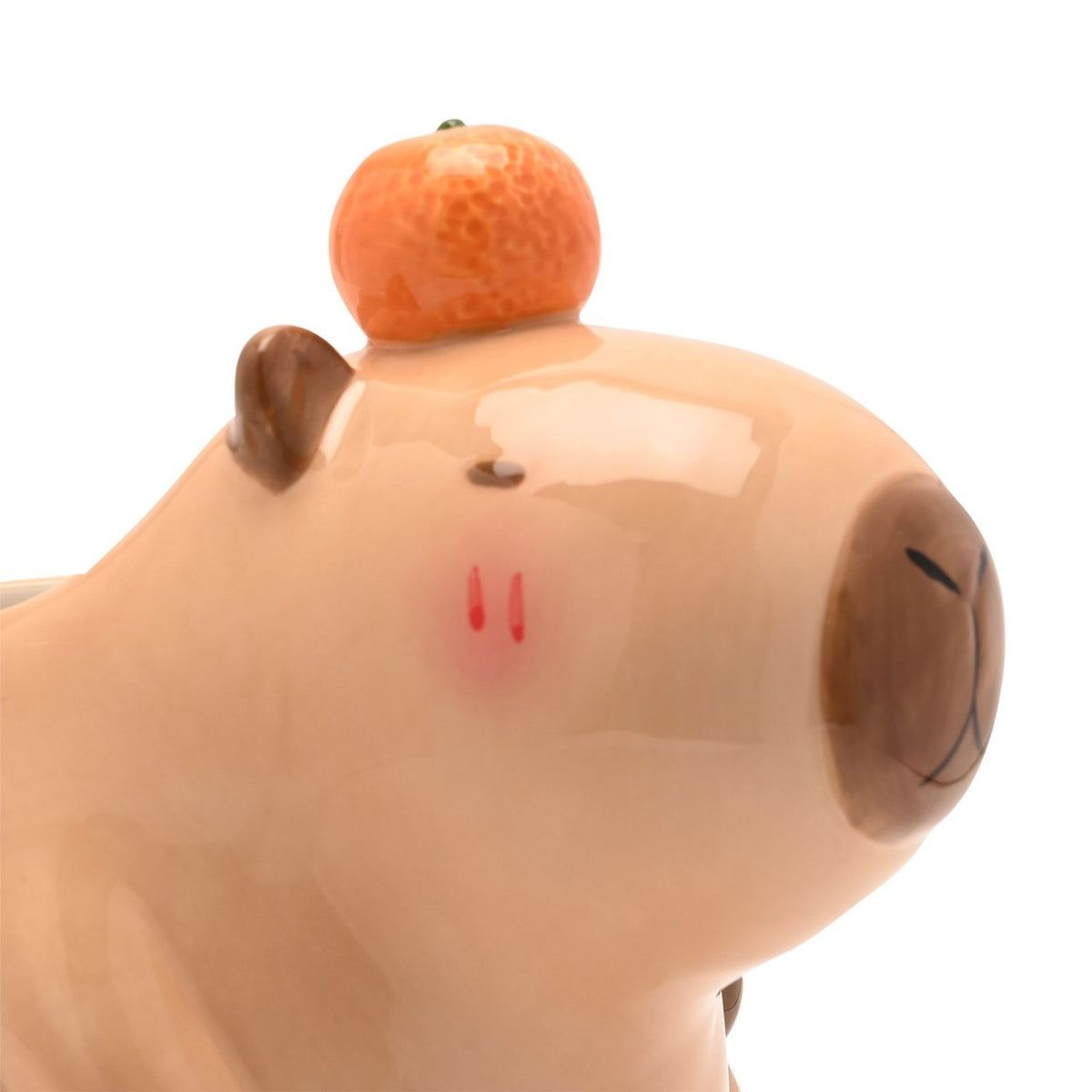 Large Capybara Ceramic Planter with Mandarin - Beige & Brown