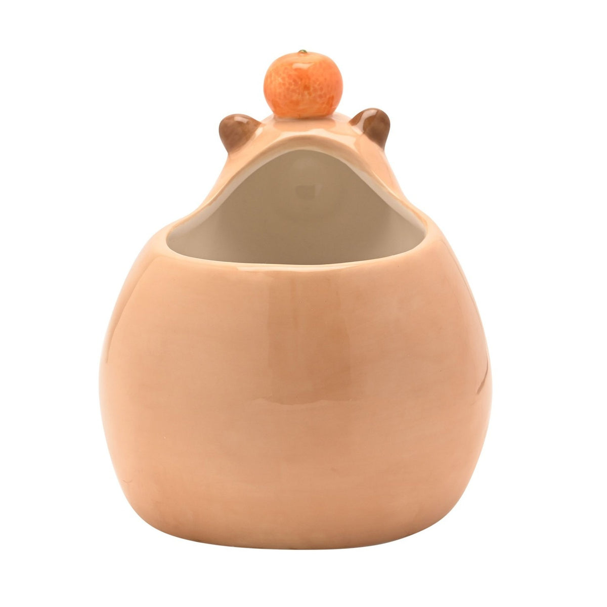 Large Capybara Ceramic Planter with Mandarin - Beige & Brown