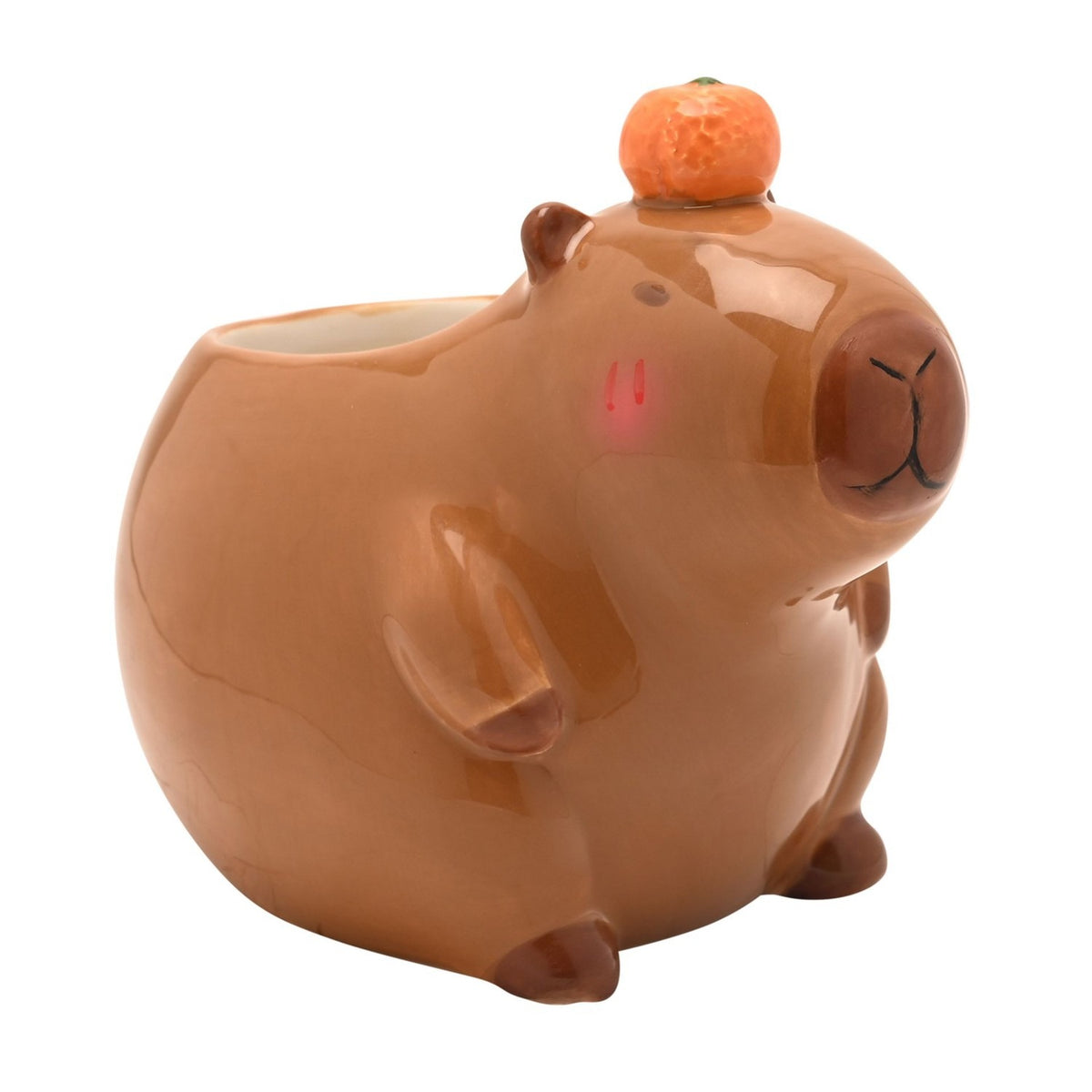 Medium Sitting Capybara Ceramic Planter - Brown & Orange