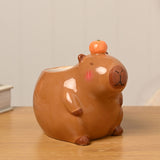 Medium Sitting Capybara Ceramic Planter - Brown & Orange