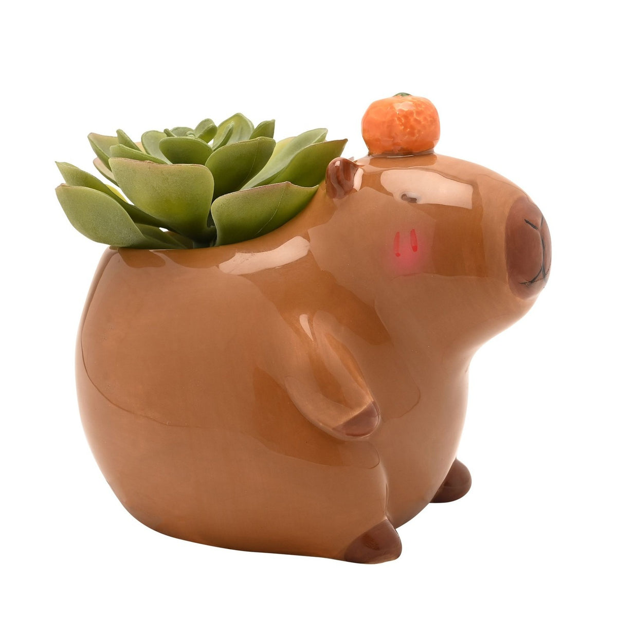 Medium Sitting Capybara Ceramic Planter - Brown & Orange